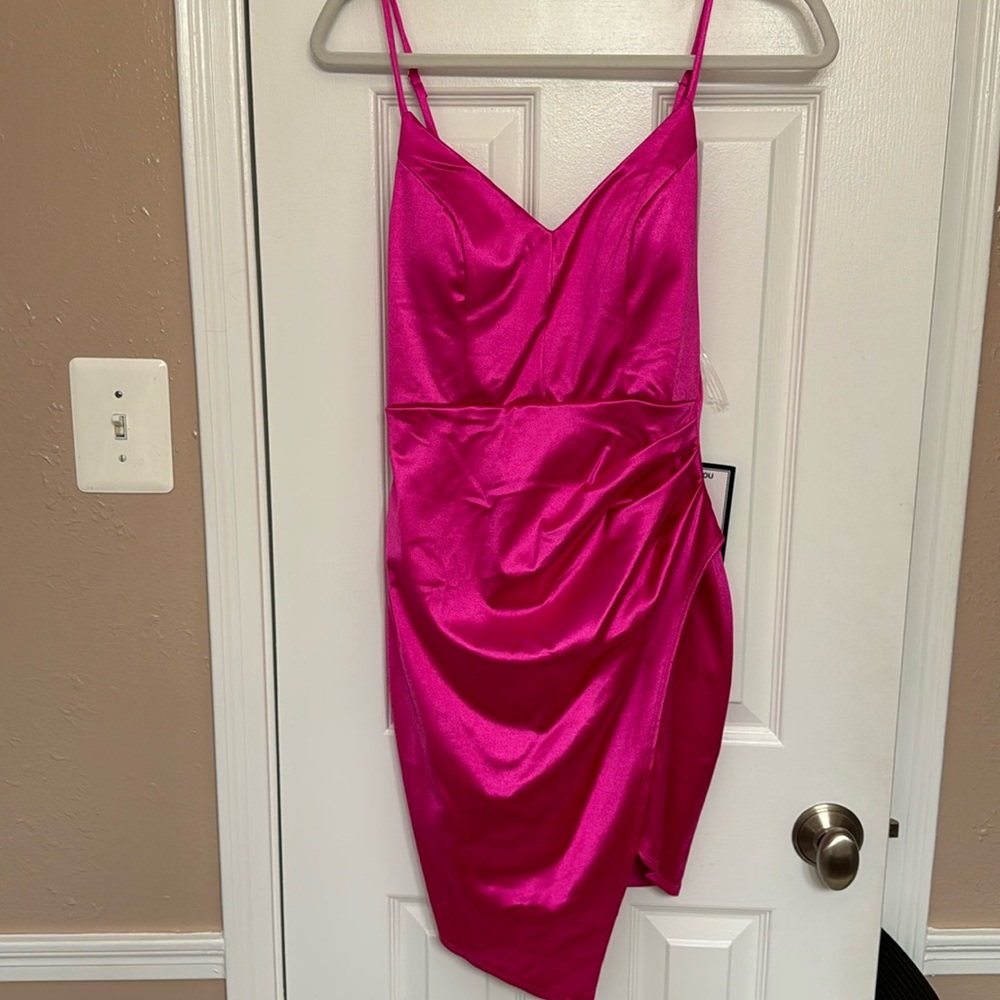 Satin hot pink mini dress